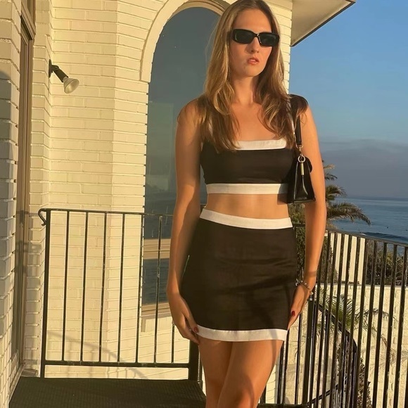 Reformation Robbie Linen Two Piece in Black/White *NEW* - Picture 1 of 5